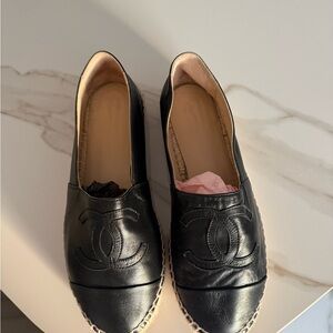 Chanel Black Leather Espadrilles